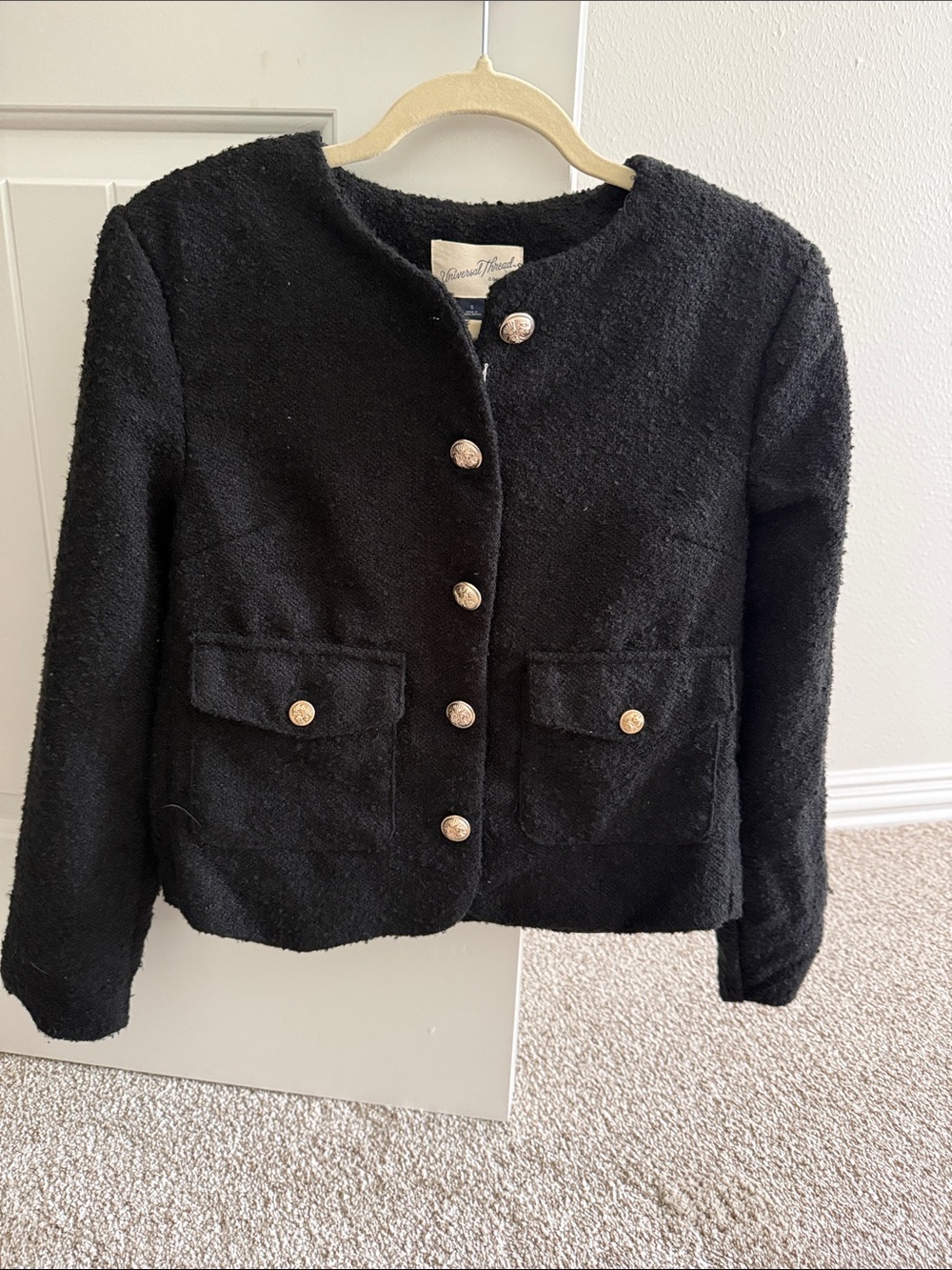 Universal Thread Black Bouclé Jacket with Gold Buttons